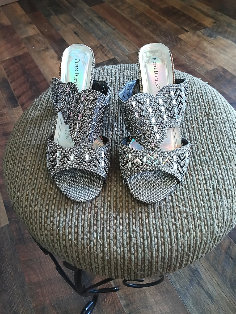 Pierre Dumas Silver Beaded Women’s Slide Heels